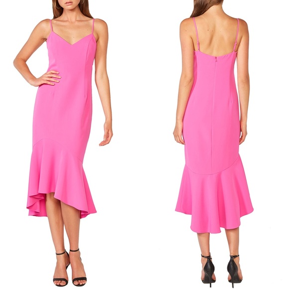 Bardot Lisandra Midi Dress in Pink Shock Sz 8/Medium - Picture 1 of 12